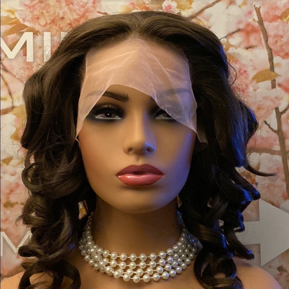 PREMIUM SOFT BROWN WAVY HUMAN HAIR BLEND WIG WITH LAYERS HD LACEFRONT